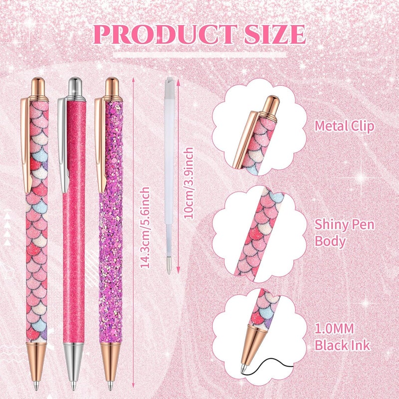 Sherr 7 Pcs Fancy Pens for Women Cute Sparkly Glitter Pens with 10 Pcs Black Ink Refills Pretty Gifts for Girls Office School Christmas Graduation(Lovely) - Image 2